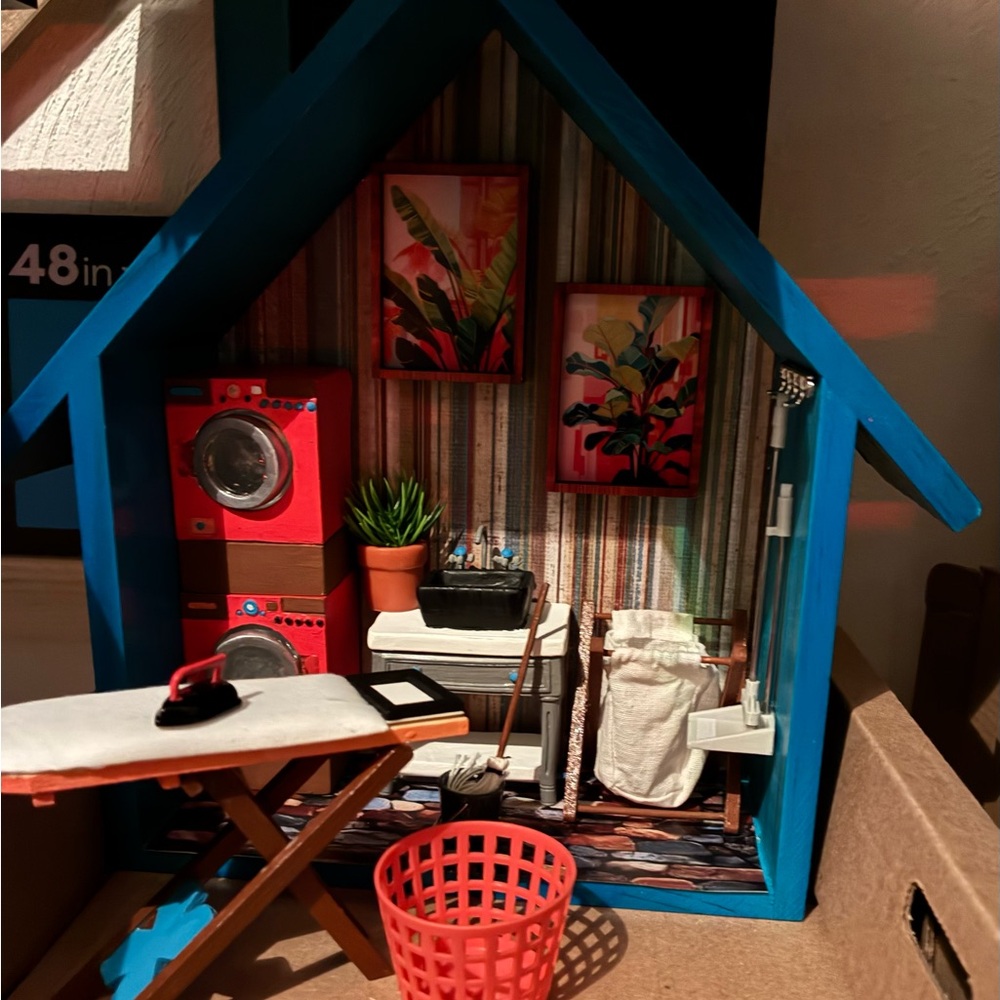 Miniature Home Office Set with Blue and Red Accents
